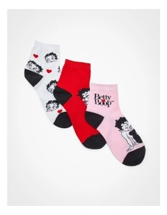 3Pk Betty Boop Cotton Socks in Multi