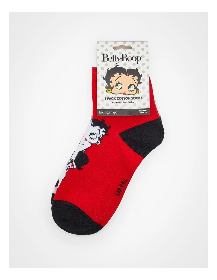 3Pk Betty Boop Cotton Socks in Multi image 2