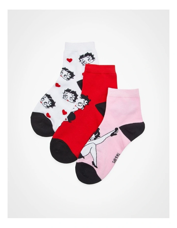 3Pk Betty Boop Cotton Socks in Multi image 6
