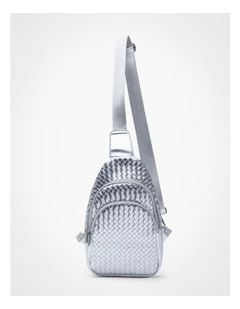 Woven Xbody Sling Bag in Silver
