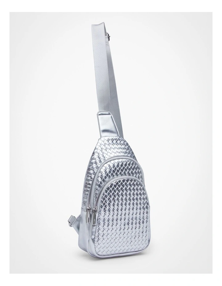 Woven Xbody Sling Bag in Silver image 3