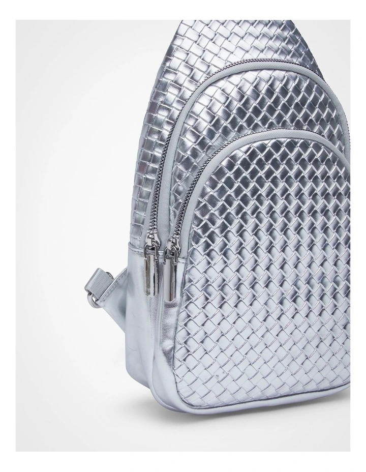 Woven Xbody Sling Bag in Silver image 4