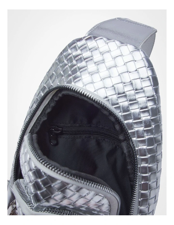 Woven Xbody Sling Bag in Silver image 5