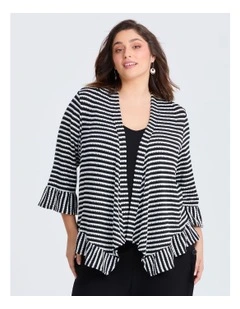 Ruffle Detail Cardigan Black/white Stripe