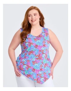Printed Mix Media Tank in Multi