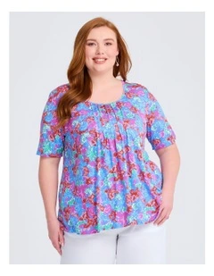 Printed Pintuck Top in Multi