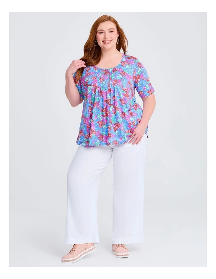 Printed Pintuck Top in Multi image 3