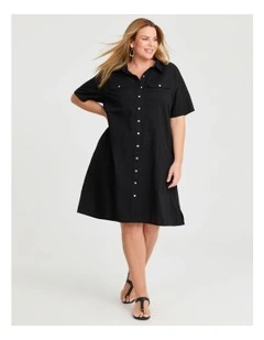 Cotton Linen Utility Dress Black