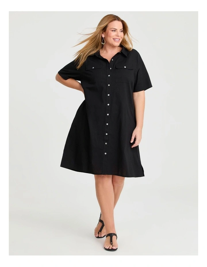 Cotton Linen Utility Dress Black image 1