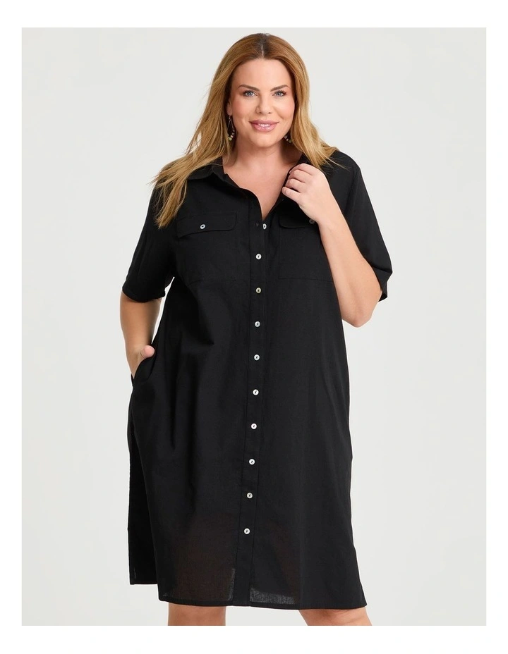 Cotton Linen Utility Dress Black image 3