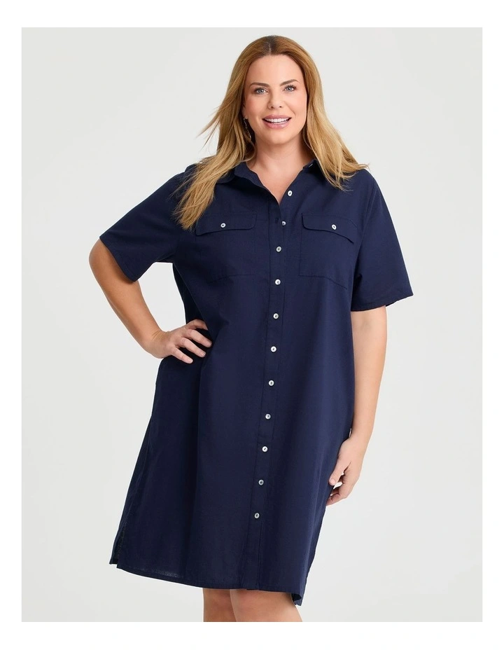 Cotton Linen Utility Dress Dark Indigo image 3