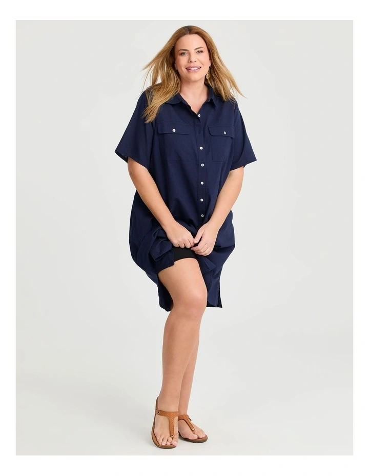 Cotton Linen Utility Dress Dark Indigo image 4