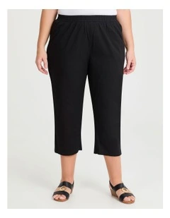 Cotton Linen Wide Leg Pant in Black