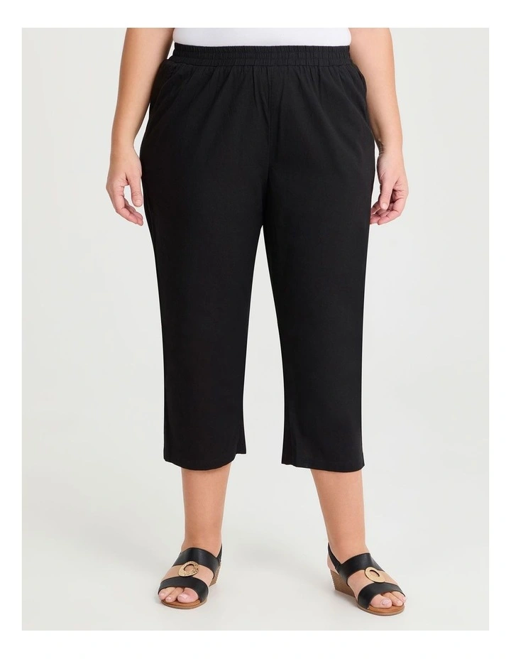 Cotton Linen Wide Leg Pant in Black image 1