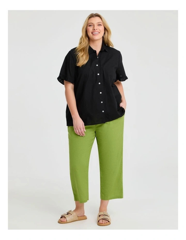 Cotton Linen Crop Pant in Apple Green image 3