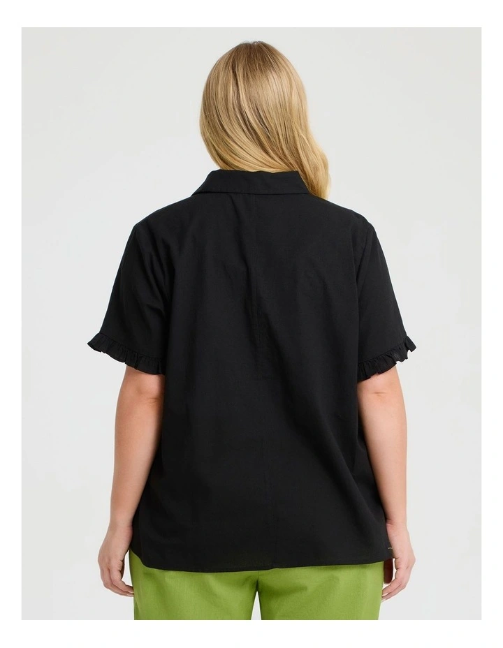 Cotton Linen Frill Shirt Black image 2