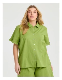Cotton Linen Frill Shirt Apple Green