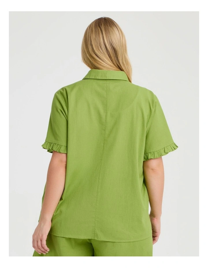 Cotton Linen Frill Shirt Apple Green image 2