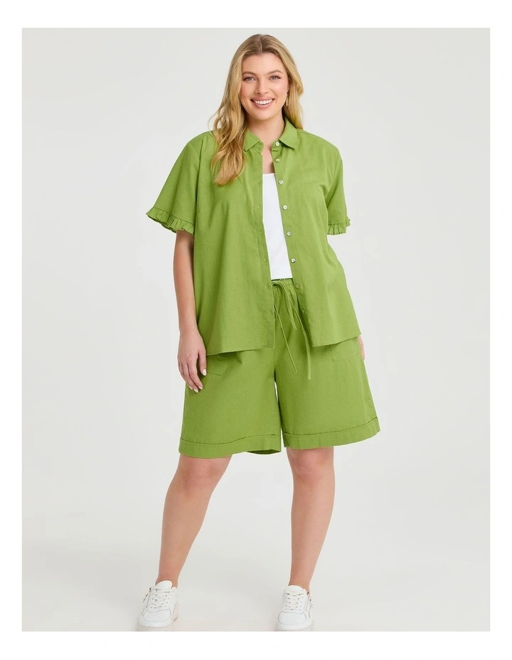 Cotton Linen Frill Shirt Apple Green image 3