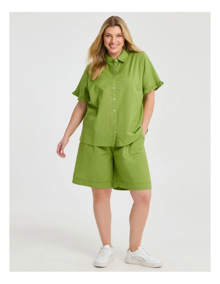 Cotton Linen Frill Shirt Apple Green image 4