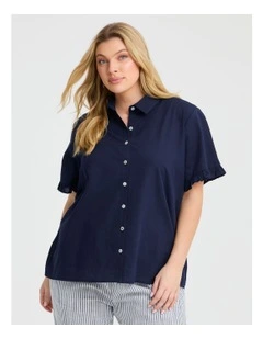 Cotton Linen Frill Shirt Dark Indigo