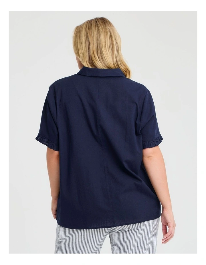 Cotton Linen Frill Shirt Dark Indigo image 2