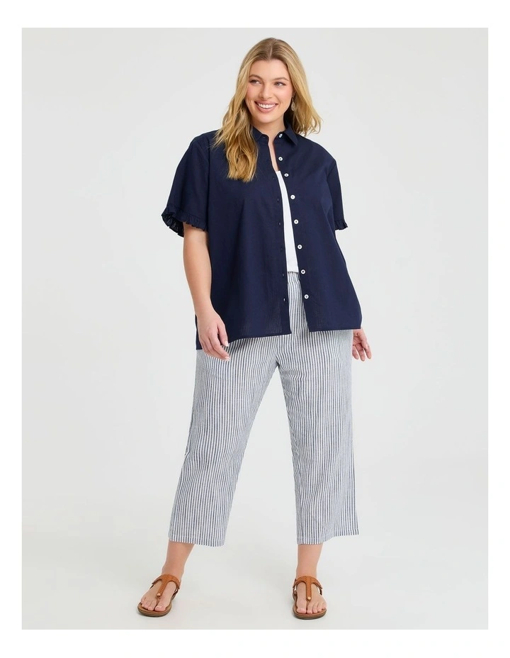 Cotton Linen Frill Shirt Dark Indigo image 3