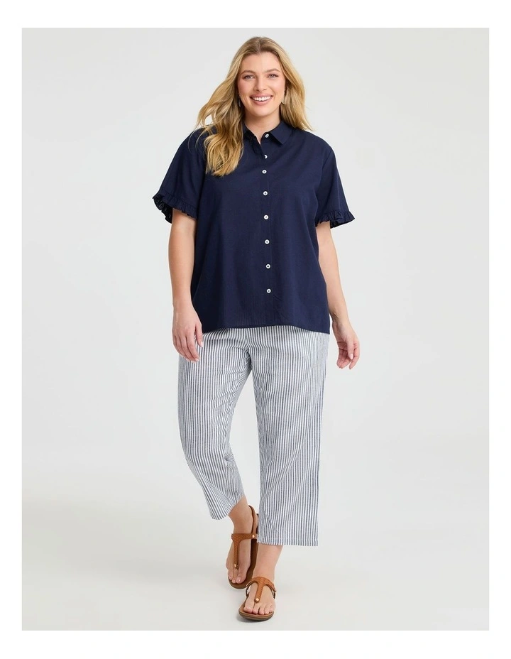 Cotton Linen Frill Shirt Dark Indigo image 4