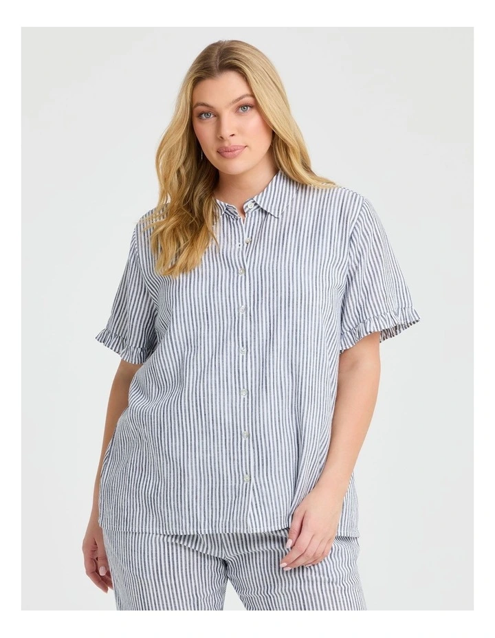 Cotton Linen Frill Shirt Stripe image 1