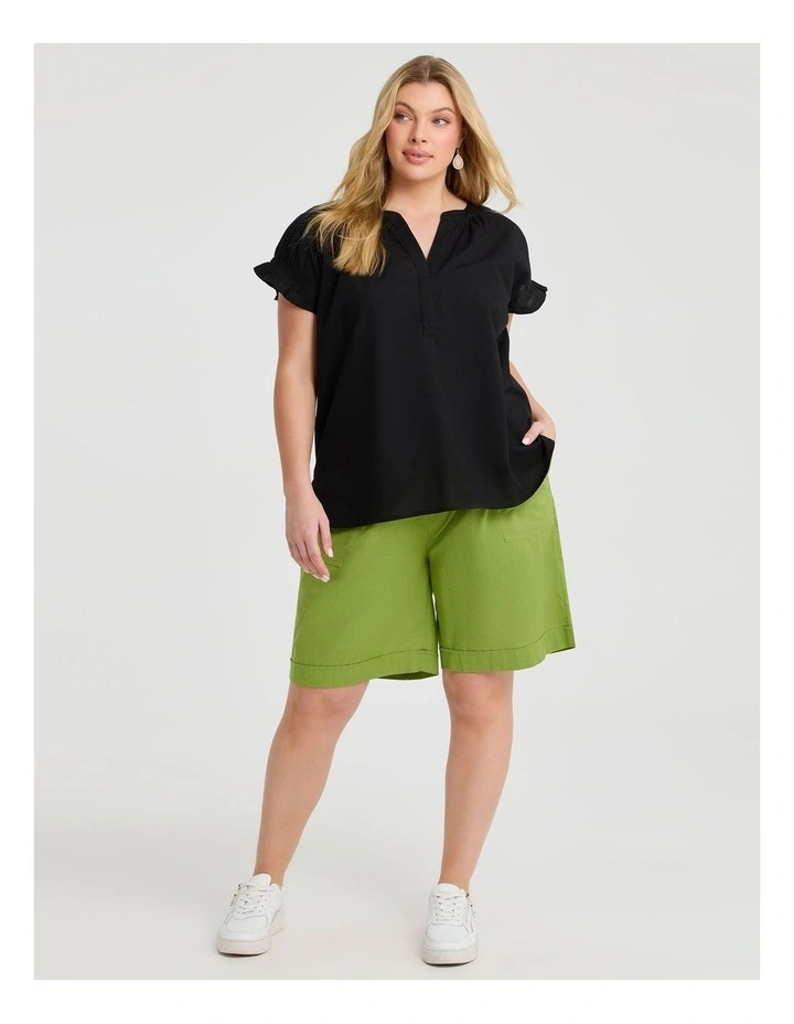 Cotton Linen Notch Neck Top Black image 3