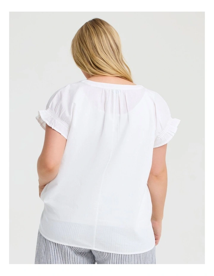 Cotton Linen Notch Neck Top White image 2