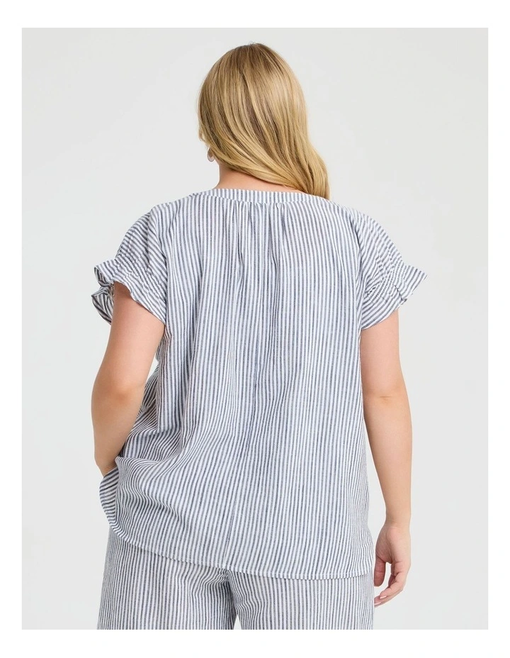 Cotton Linen Notch Neck Top Stripe image 2