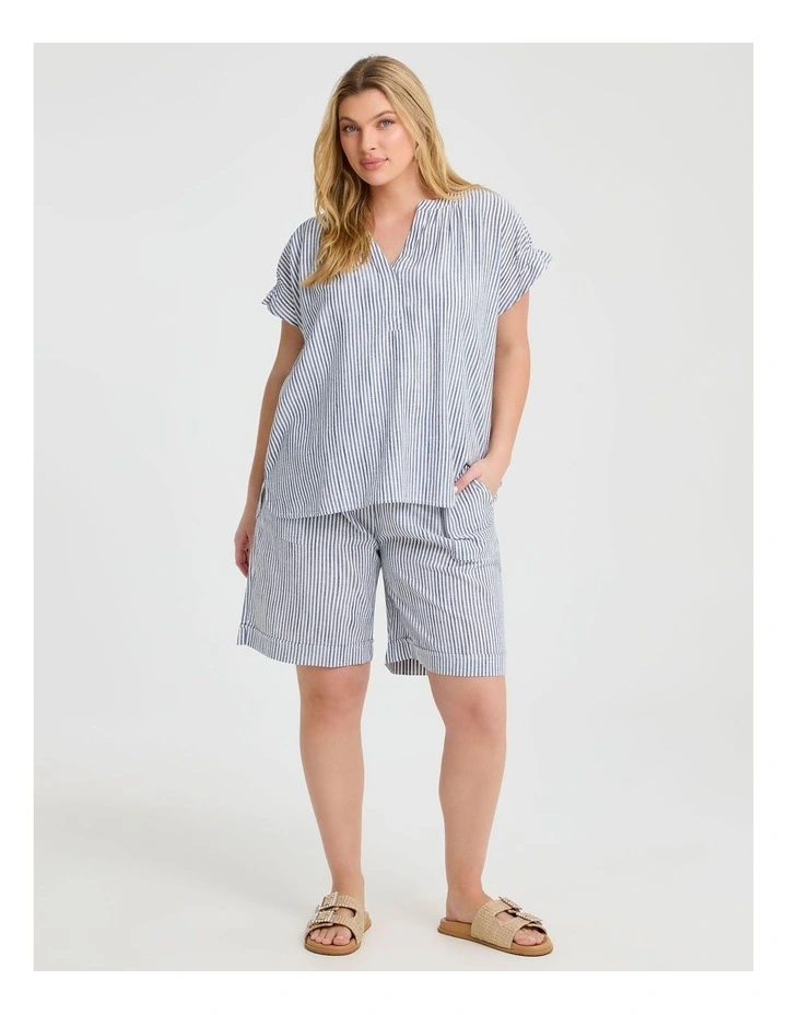 Cotton Linen Notch Neck Top Stripe image 3