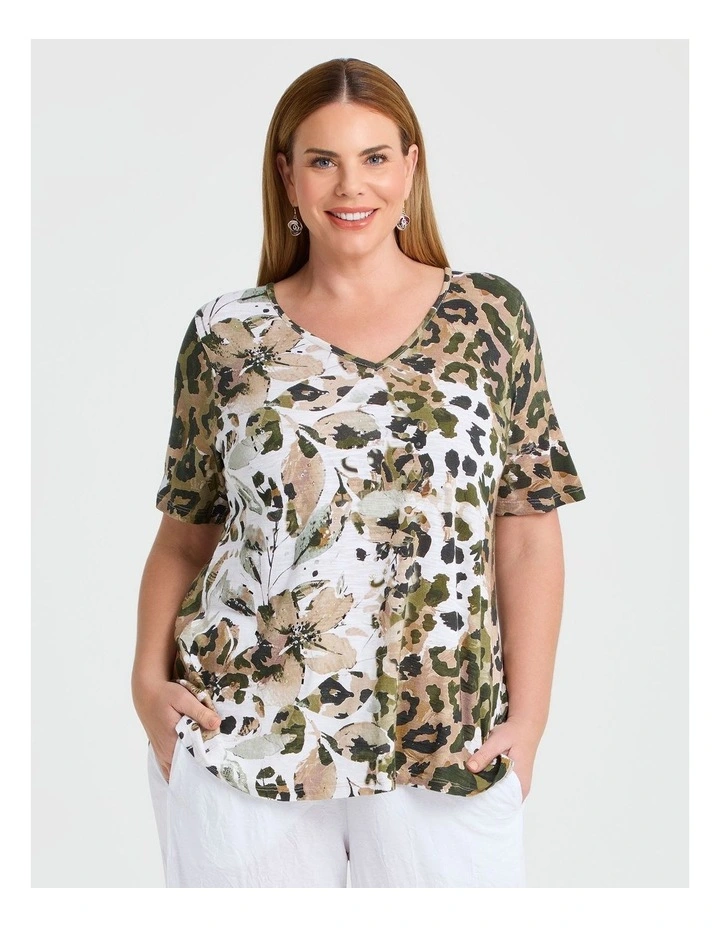 Jungle Fever Cotton Modal Slub Top in Multi image 1