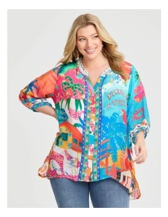 Natural Tropicana Button Top in Print