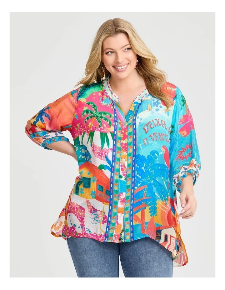 Natural Tropicana Button Top in Print image 1