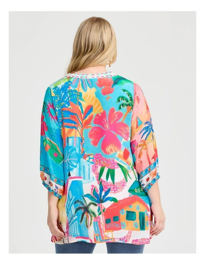 Natural Tropicana Button Top in Print image 2