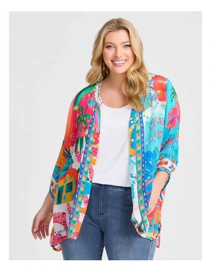 Natural Tropicana Button Top in Print image 3