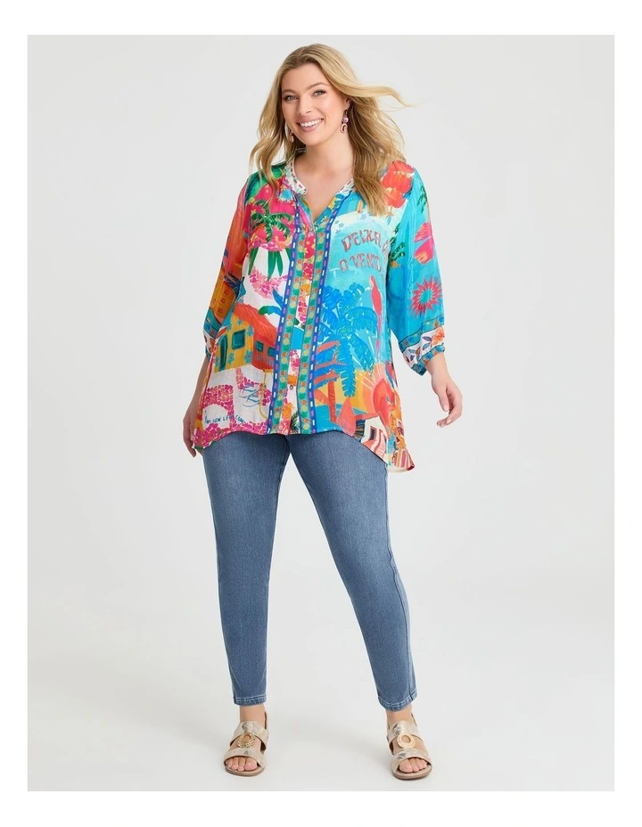 Natural Tropicana Button Top in Print image 4