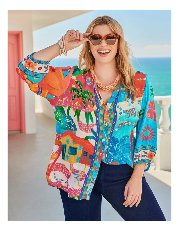 Natural Tropicana Button Top in Print image 5