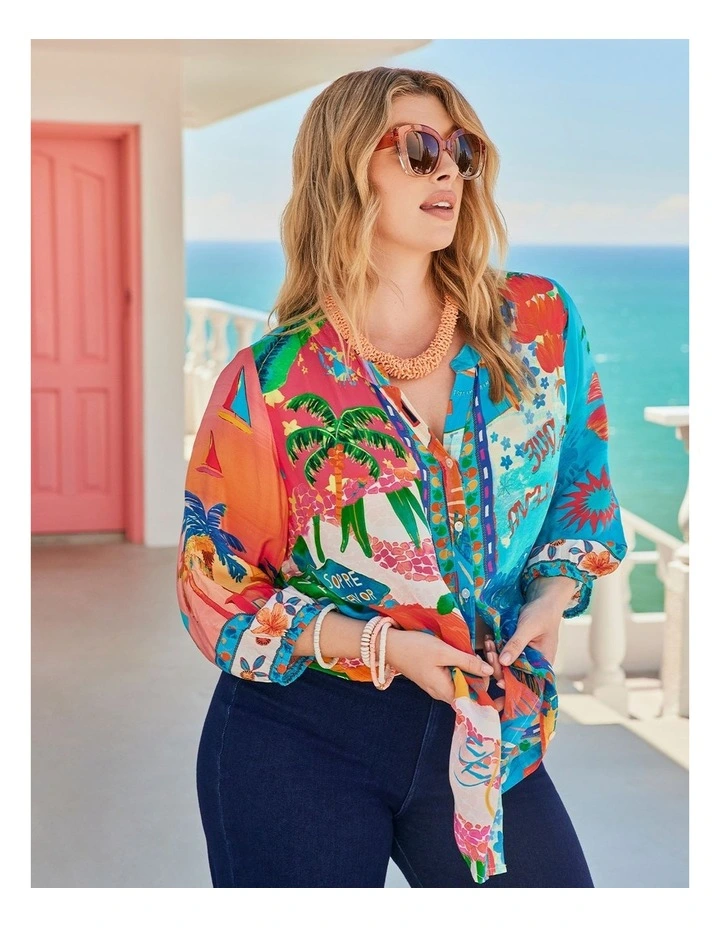 Natural Tropicana Button Top in Print image 6
