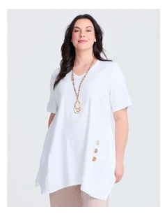 Button Detail Stretch Linen Tunic in White