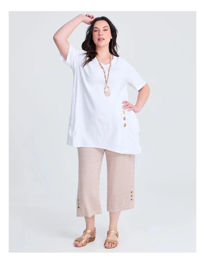 Button Detail Stretch Linen Tunic in White image 2