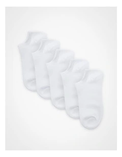 5 Pack White Bamboo Ankle Socks in White