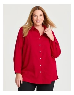 Cotton Linen Essential Shirt in Ribbon Red