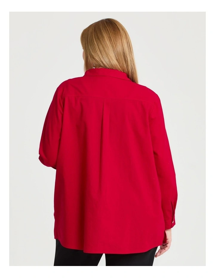 Cotton Linen Essential Shirt in Ribbon Red image 2