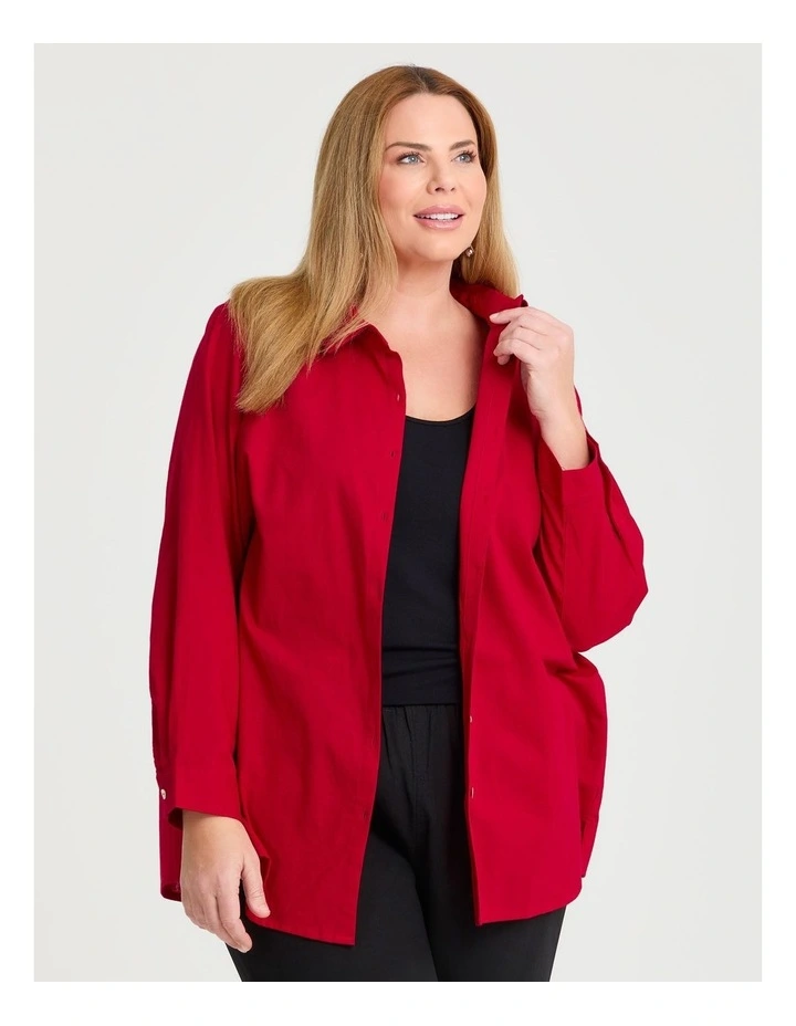 Cotton Linen Essential Shirt in Ribbon Red image 3