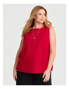Cotton Linen Sleeveless Top Ribbon Red