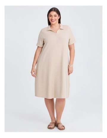 Waffle Collared Dress in Sand