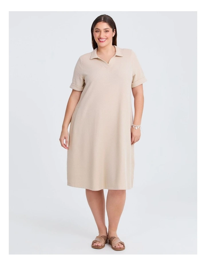 Waffle Collared Dress in Sand image 1
